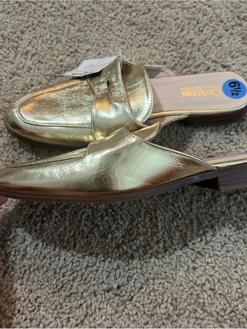 Catherine Malandrino Tuxedo Women's 6.5 Faux Leather Gold Slide Mule Flat Shoes